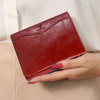

Free Engraving Gift Genuine Leather Women Wallet Female Coin Purse Male Vintage Small Card Holder for Clamp Money bag Zipper