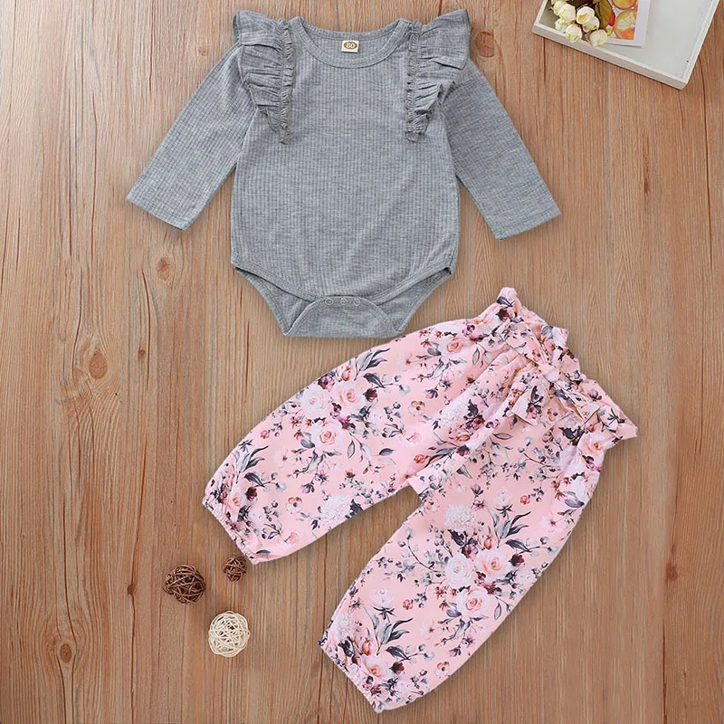 Весенний комплект для девочек серый комбинезон + штаны Детский из 2 предметов