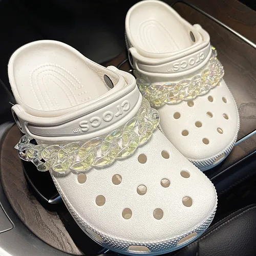 Trendy Rhinestone Croc Charms Designer DIY Quality Women Shoes Charms for JIBS Anime Chain Clogs Buckle Kids boys girls Gifts style 17 ( 2chains )