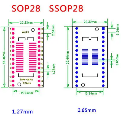 DHL/EMS 100 шт. IC SOP28 SSOP28 TSSOP28 для DIP 0,65/1,27/2,54 мм адаптер конвертер pcb-d2