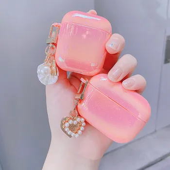 

Pink Love Pearl Keychain PC Case For Airpods Pro Case Water Drop Rainbow Hard PC Case Air Pods 1 2 3 Pro Wireless Headset cover