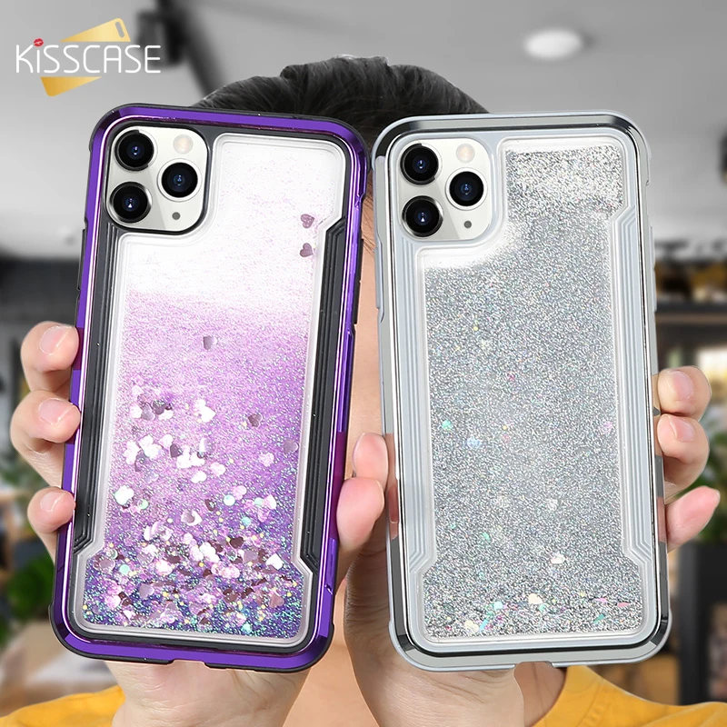 KISSCASE чехол для телефона Quicksand iPhone 11 Pro Max с блестящим сердцем Capa 7 8 Plus XS X XR |