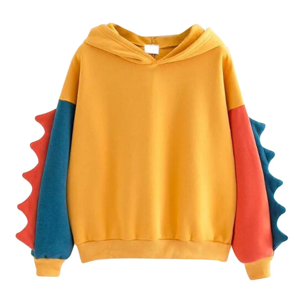 JAYCOSIN Женская толстовка с длинным рукавом, повседневный Свободный пуловер с динозаврами, уникальная цветная Удобная стильная блузка