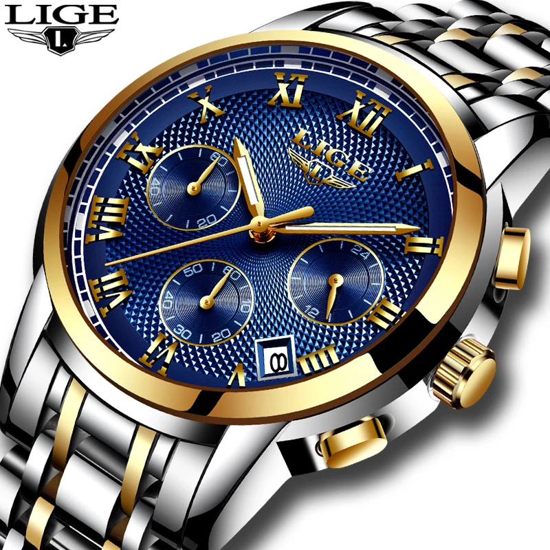 

New LIGE Watches Men Luxury Brand Chronograph Men Sports Watches Waterproof Full Steel Quartz Men's Watch Relogio Masculino+BOX