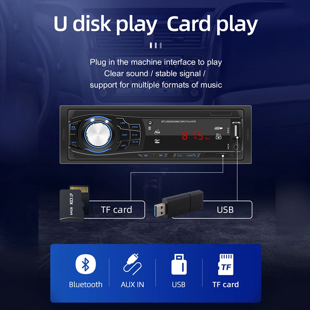 1428 With Remote Control RCA Audio Subwoofer Bluetooth Car Radio Headunit Support USB MP3 Player Car Stereo FM Radio 1 Din