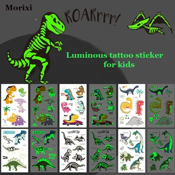 

Morixi Luminous tattoo sticker for kids body arms decoration Cartoon dinosaur printing water transfer temporary tattoo RA089