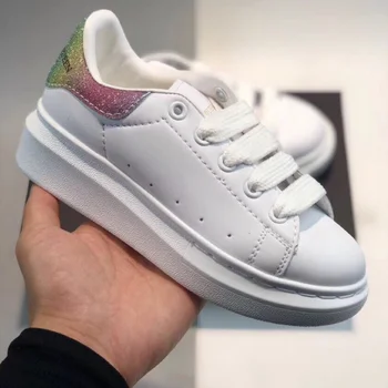 

Girls Boys Lace-Up White Sneakers Toddler/Little/Big Kid Flatform Fashion Trainers Children Genuine Leather Brand Shoes