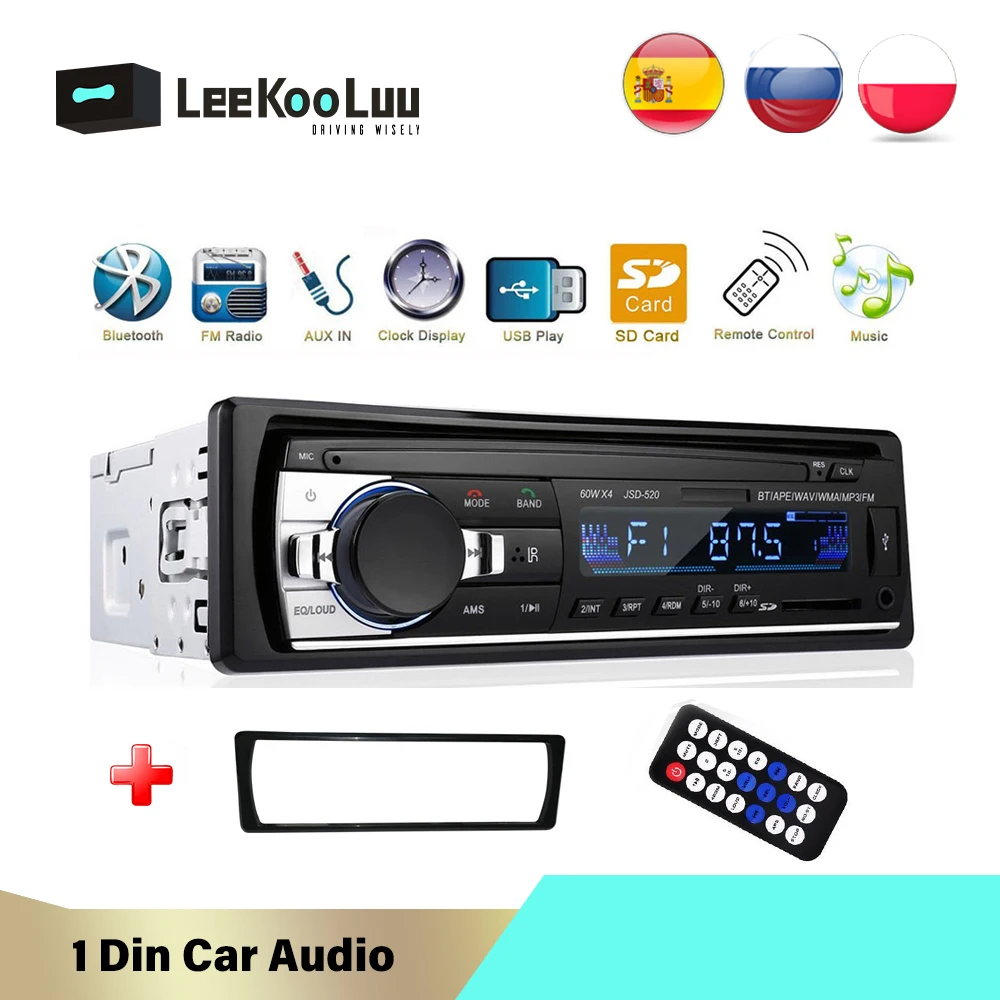 Leekooluu 1 Din Autoradio Autoradio Fm Ricevitore Stereo Aux-In Sd Lettore Multimediale Centrale Usb In-Dash