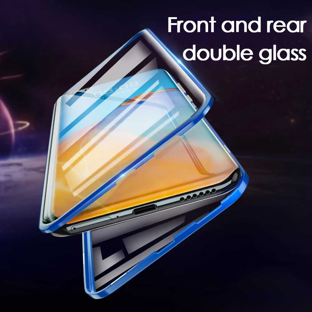 360 магнитный металлический чехол для Huawei P40 Pro Plus передняя задняя двойная