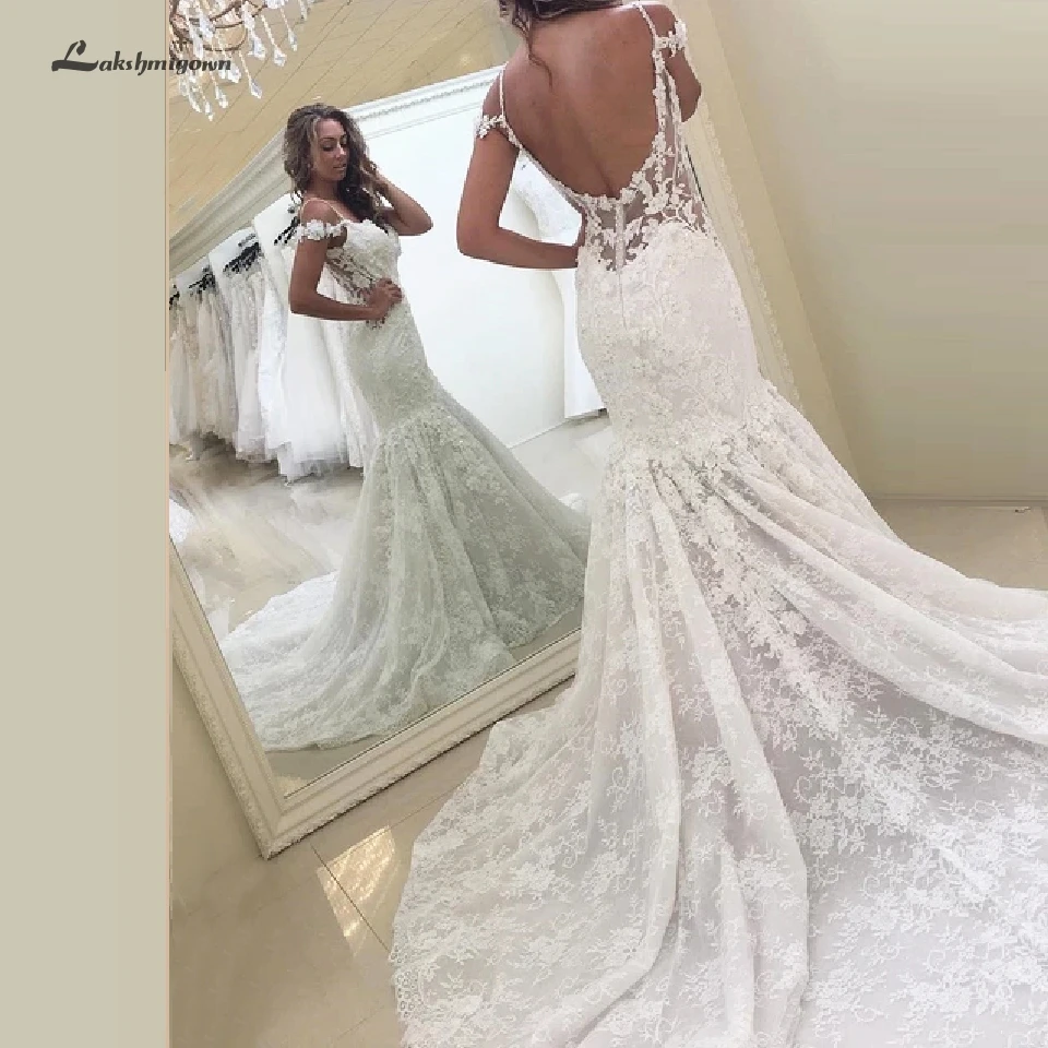 Lakshmigown Сексуальное Женское кружевное свадебное платье Русалка Vestidos de Novia с длинным шлейфом Свадебные платья с открытой спиной