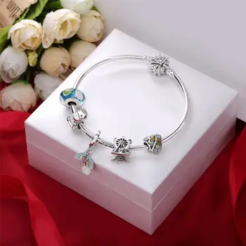 

YinDX 925 Sterling Silver Charm Bracelets For Women Murano Glass Beads Brand Bracelet & Bangle DIY Jewelry Gifts