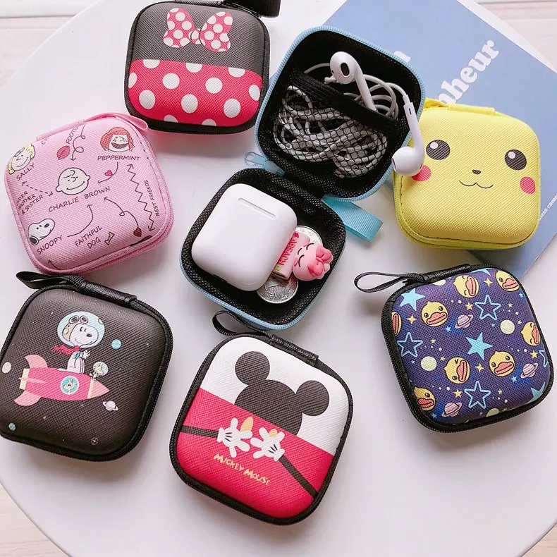 

Cartoon Mini Zipper Hard Headphone Holder Case Portable Earbuds Pouch Box Earphone Storage Bag Protective USB Cable Organizer