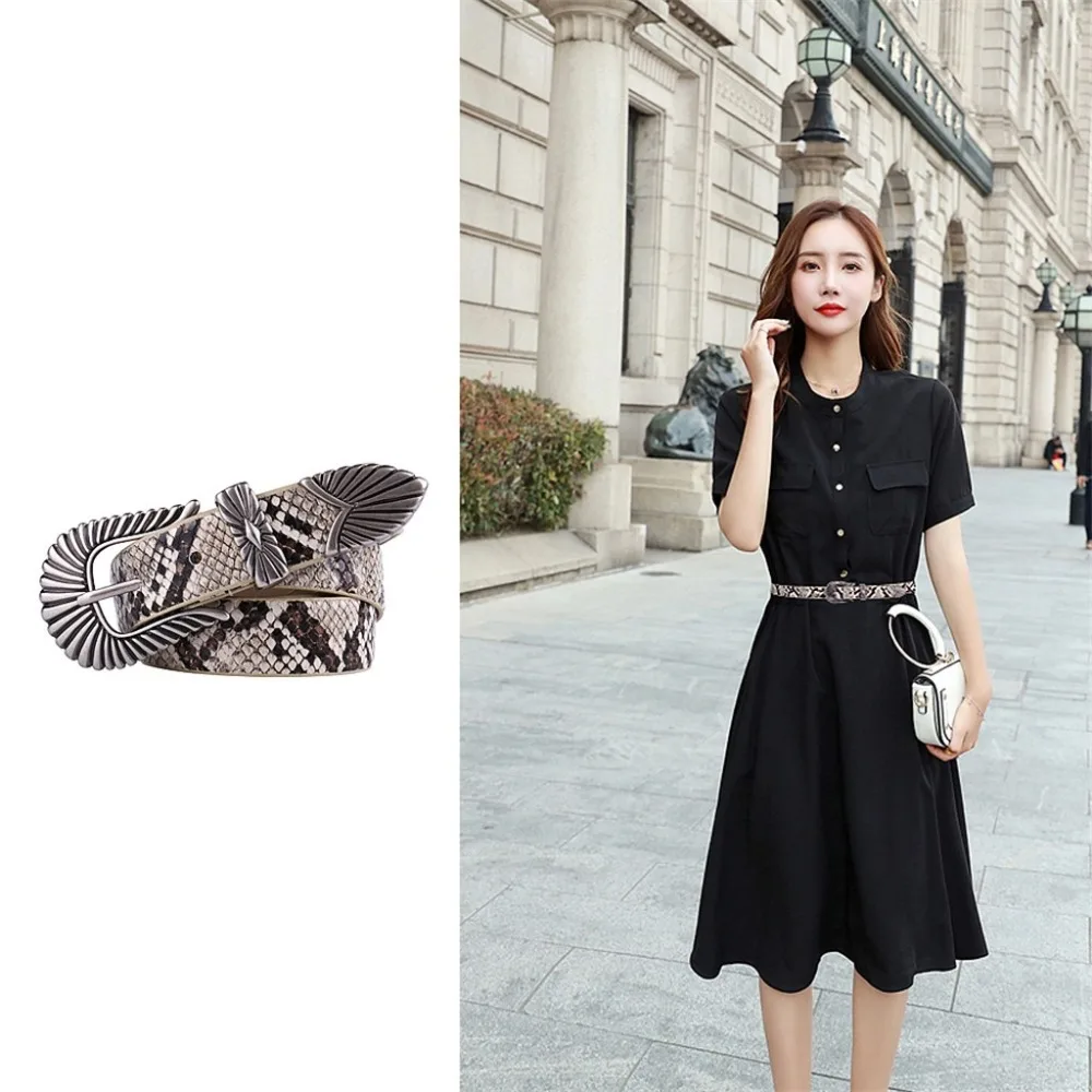 Тканый пояс в стиле ретро Европа и Соединенные Штаты Кнопка Пояс Мода ретро резной Дикий Пояс платье тонкая версия ремень FD