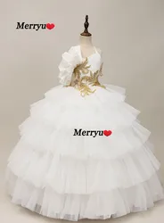 Puffy Tulle Layers Flower Girl Dress Halter Luxurious Beads Girl Wedding Party Dress Cute Ball Gown Princess Dresses