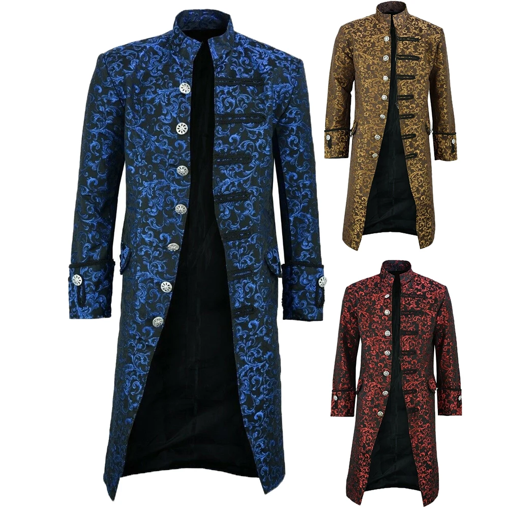 Мужской винтажный пиджак-фрак, Готический стимпанк, куртка с длинным рукавом, викторианский пиджак, повседневная одежда на пуговицах для Хэллоуина