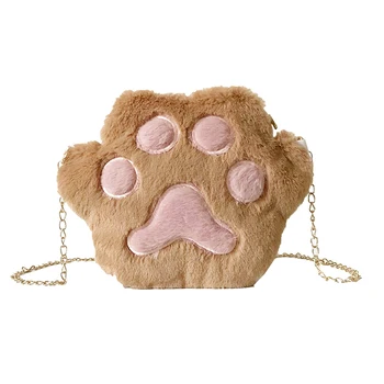 

1 Pcs Women Student Shoulder Crossbody Bag Cute Plush Cat Paw for Mobile Phone B88