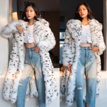 

2021 Women'S Coat Fur Coat Imitation Fox Black Dot Leopard Print Suit Long Length Large Size Winter Warm Leather Windbreaker