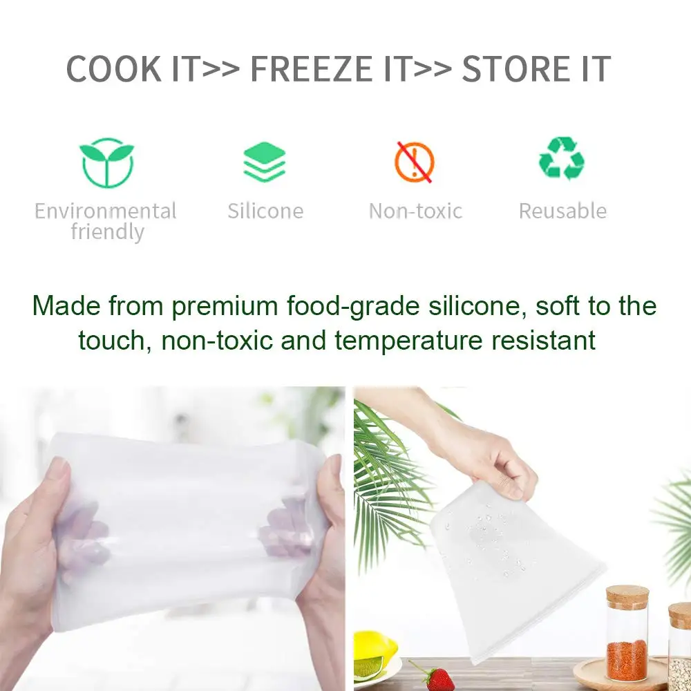 Многоразовый силикон сумка для хранения продуктов питания контейнеры набор свежих мешков Ziplock морозильная камера уплотнения обертки упаковка для фруктов кухонный Органайзер