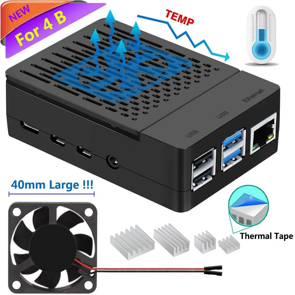 

Raspberry Pi 4 Case, iUniker Fan ABS Case with Cooling Fan Heatsink Simple Removable Top Cover for Pi 4 Model B/ 4B New