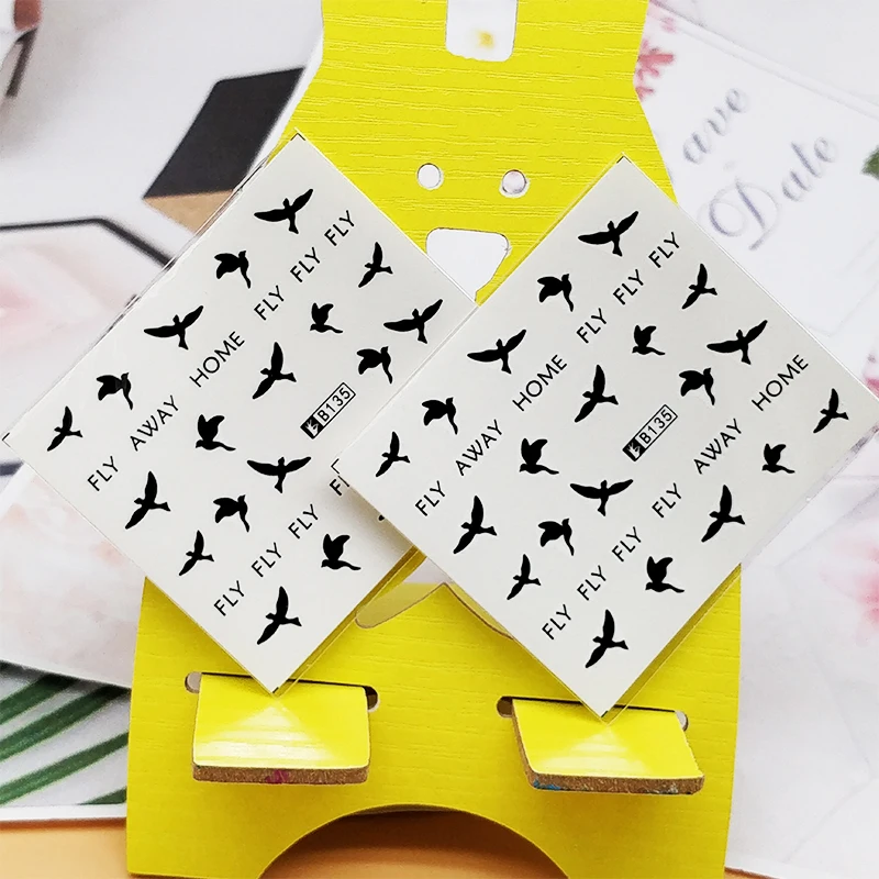 

2pc Stickers for Nails Black Bird Letter Design Nail Art Decorations Manicure Decor Watercolor Nail Decal Stickers Accessoires