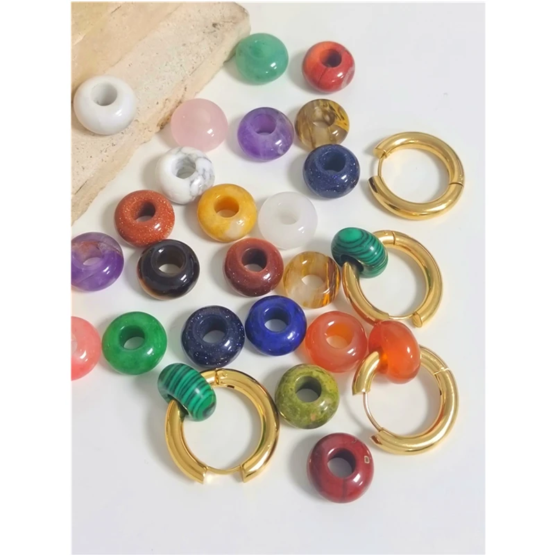 New Stainless Steel Geometry Circel Green Malachite Bead Hoop Earrings For Women Girl Travel Party Jewelry HUANZHI 2021 Korea |