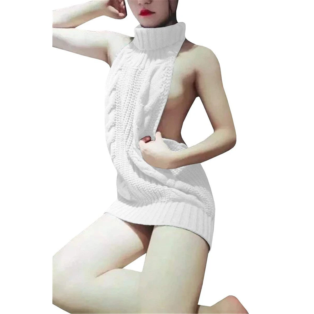 Модный женский свитер из натуральной кожи с открытыми плечами, вязаный женский свитер с высоким воротом и открытой спиной, сексуальные пуловеры, теплый свитер