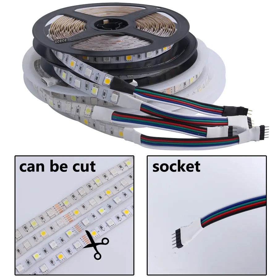 12V 24 V Светодиодный светильник полосы ПК SMD 5050 RGB/RGBW/RGBWW 60 Светодиодный/s 5 м, в возрасте от 12 до 24 вольт Светодиодные ленты светильник s Водонепроницаемый лампы ТВ Подсветка