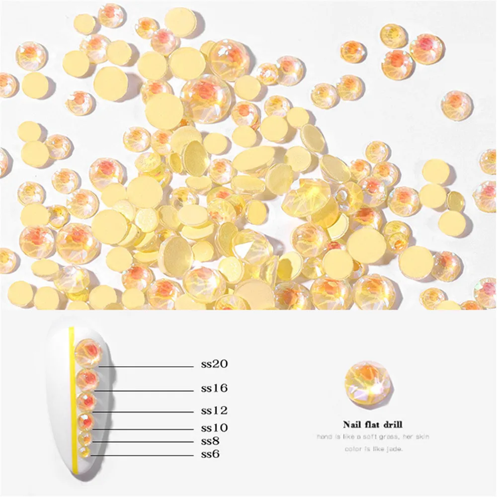 1 Pack Flatback Luminous Nail Rhinestones Mixed Sizes Crystal Shiny Nail Flat Drill Flash Gems Glass Nail Art Decorations Tools (12)