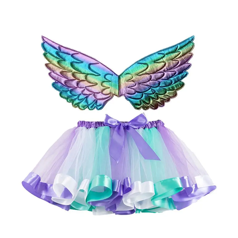 Юбка, Детская мини юбка-пачка для девочек, юбка-пачка для рождественской вечеринки, танцевальный балетный костюм для малышей юбка+ наборы крыла юбки faldas A40 - Цвет: Purple