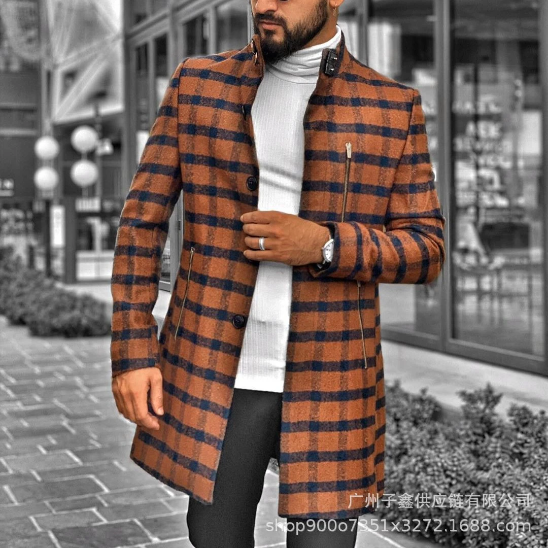 Men plaid overcoat Clearance