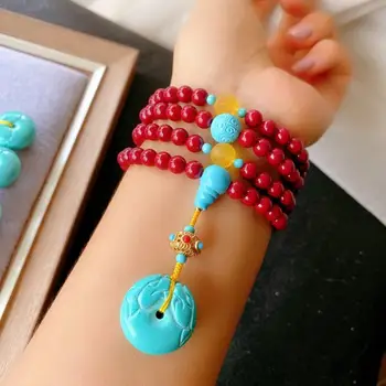 

Natural raw sand cinnabar beads rosary amber bracelets and necklaces turquoise religious jewelry one of the seven Buddhis