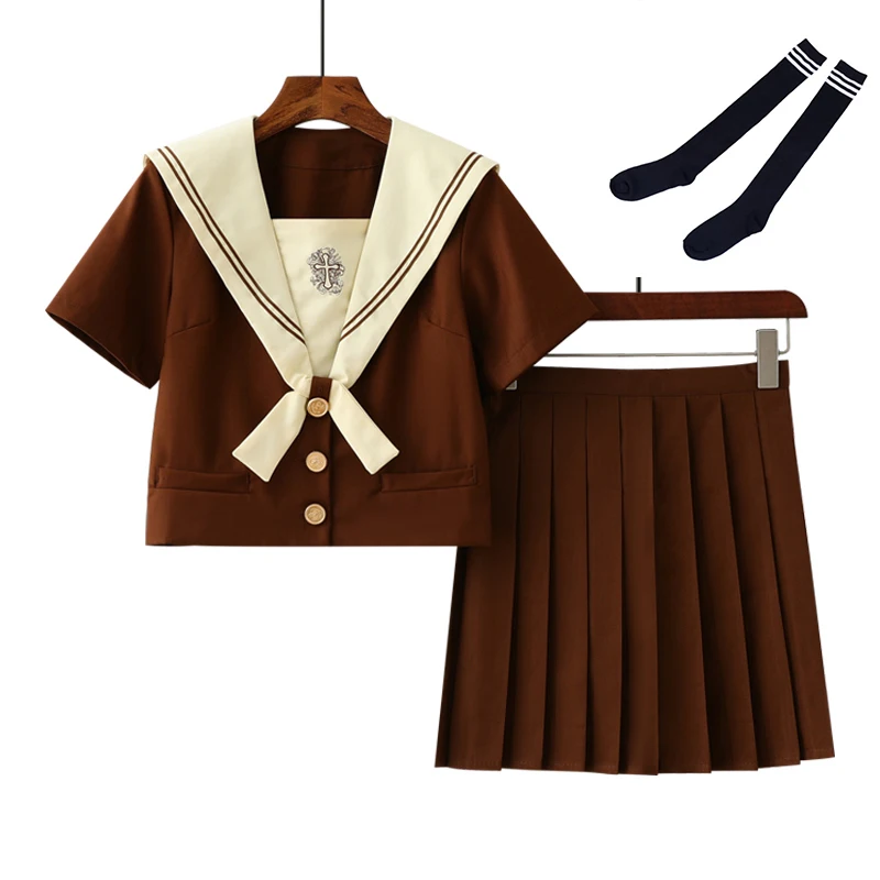 Short Set With Socks Uhyd коричневый японская школьная форма косплей японский корейский стиль Kawaii юбки для девочек одежда аниме косплей - Цвет: Short Set With Socks