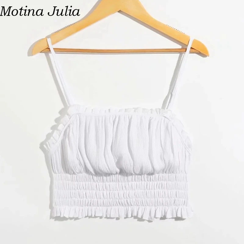 Motina Julia, элегантные, с рюшами, Короткие Топики, летние, женские, сексуальные, короткий, короткий, кроп-топ, на бретелях, базовые, пляжные, милые, женские топы