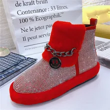 Женские зимние Ботинки Зимняя обувь на открытом воздухе, сохраняющие тепло, мех внутри теплая обувь женская обувь, мягкое покрытие(флок), без шнуровки, на шерстяные ботинки Твердые Стразы повседневные ботинки Для женщин