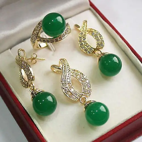 Free &gt&gtJewelry Gold Plated green jade pendant Ring Earring Sets For weomen | Украшения и аксессуары