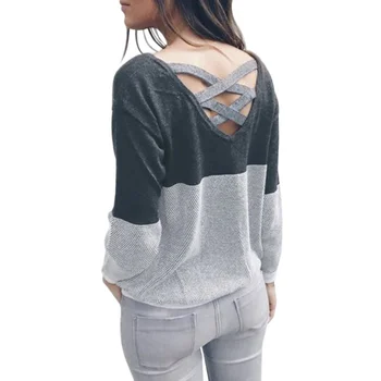 

Women Patchwork Hollow Out Knitted Sweater Pullover Backless Long Sleeve Two Side Women's Wear Autumn Winter