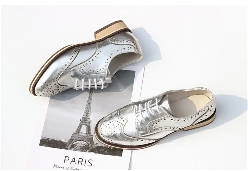 British Genuine Leather Female Oxford Shoes College Spring New Thick Heel 3cm Women Brogues Retro Carved Single Shoes Large Size (1)