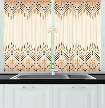 

Geometric Kitchen Curtains Vintage Primitive Aztec Motif with Folk Art Effect Print Window Curtain for Kitchen Cafe Decor 55"