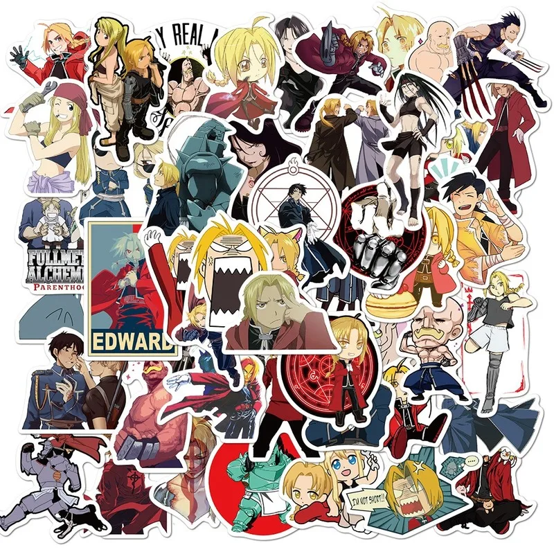 

50PCS Fullmetal Alchemist Sticker Toy Gifts for Kids Cartoon Anime Stickers To Stationery Laptop Phone Guitar Skateboard Decals
