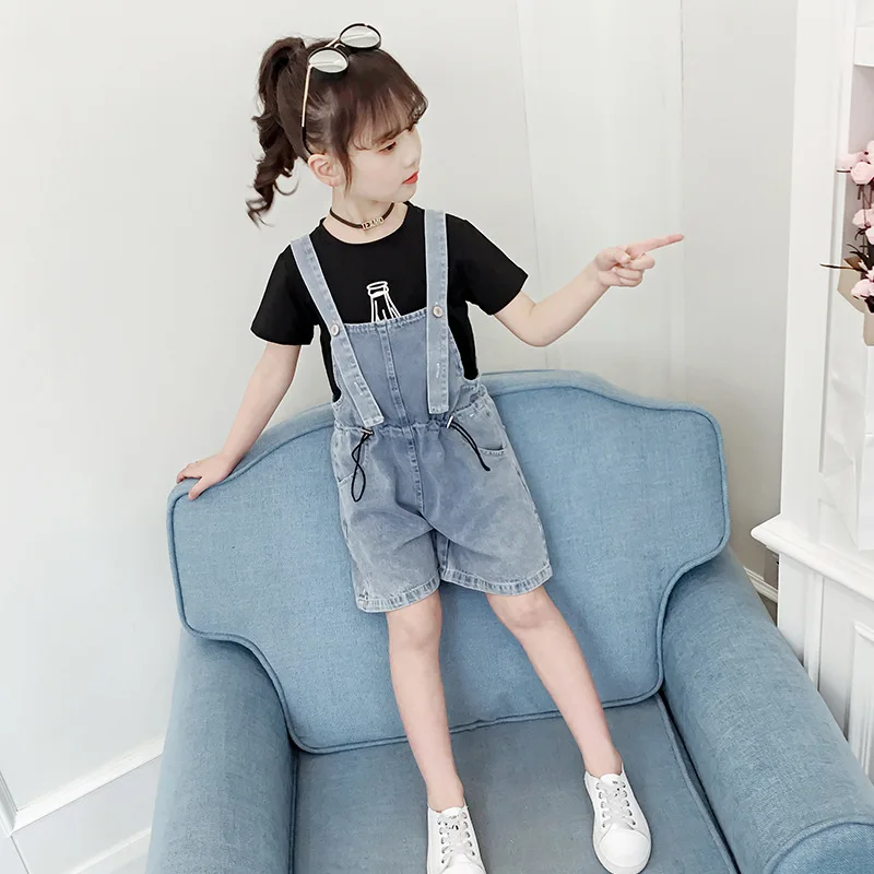 Girls Denim Suspender Shorts Kids Jeans Jumpsuits Clothes Summer Baby Denim Bib Pants Toddler Overalls 4 5 7 9 11 12 13 14 Years