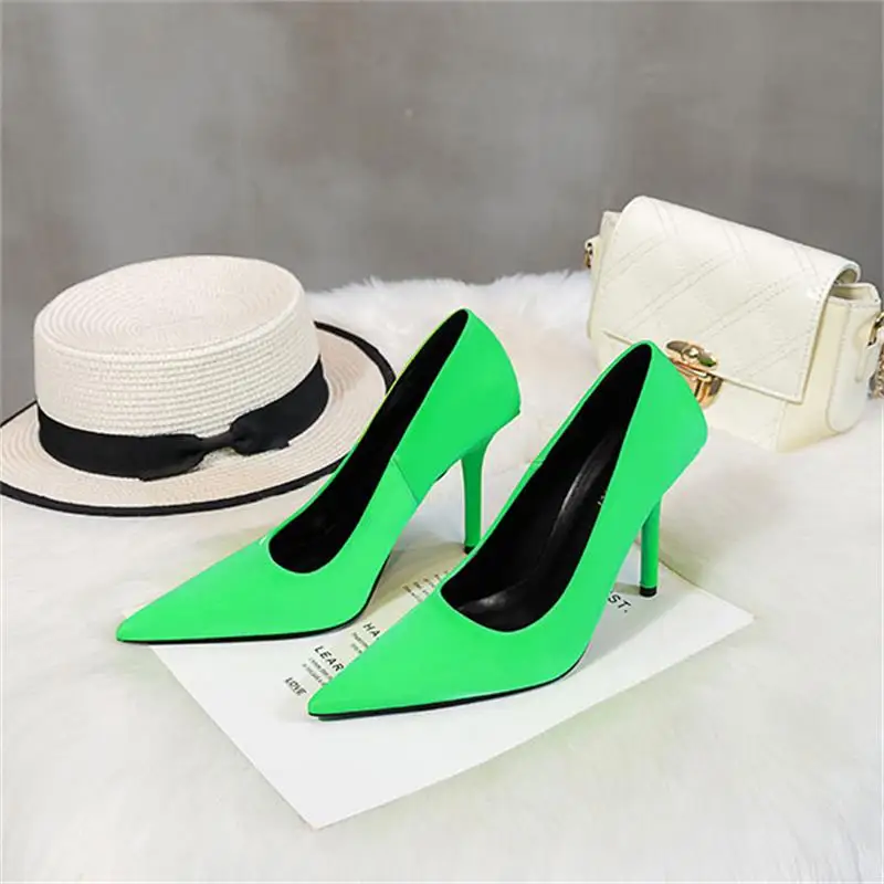 Tacones Mujer/ г., зеленые женские туфли-лодочки на шпильке, без застежки, с острым носком, пикантные женские туфли на высоком каблуке Женская обувь, chaussures femme