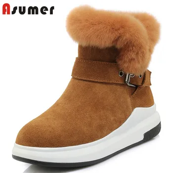 

Asumer 2020 new arrival snow boots women winter shoes suede leather thick fur warm comfortable flat shoes woman ankle boots