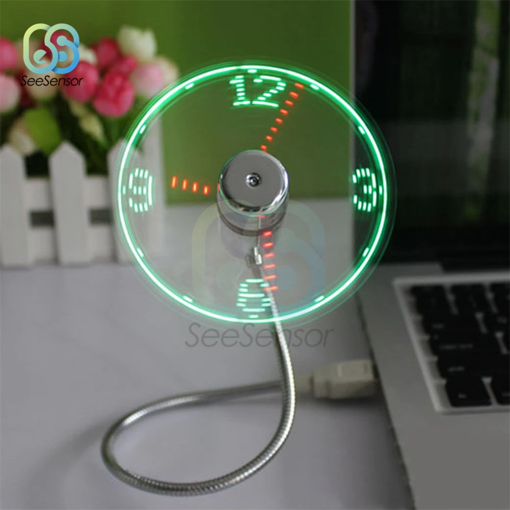 

Adjustable Hand Mini USB Fan Flexible Gooseneck LED Clock Cool For Laptop PC Notebook Real Time Display Portable Gadgets