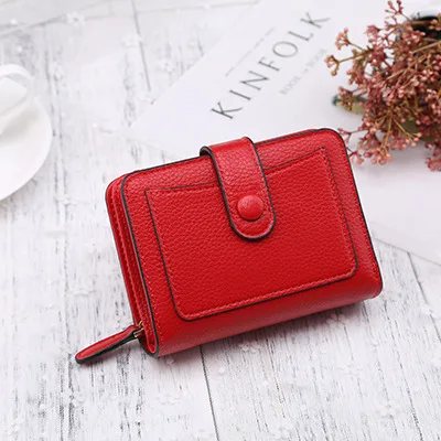 Red Женские кошельки, новинка, роскошный бренд, красный, черный, маленький мини кошелек для монет, на застежке, держатель для карт, Женский кошелек на молнии, женская кожаная пряжка - Цвет: Red