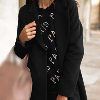 

Women Autumn And Winter Fashion Casual Solid Color Long-sleeved Double-row Button Lapel Collar Coat