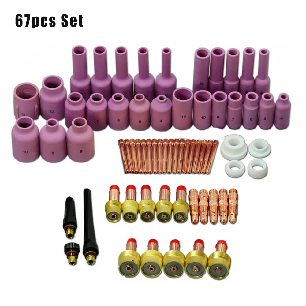 67pcs/Set TIG Welding Torch Stubby Gas Lens Kit Cup Collet Body Consumables For WP 17/18/26 Machine Accessories | Инструменты