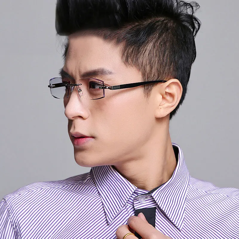 Reven Jate 58038 Alloy Rimless Diamond Cutting Man Glasses Frame Optical Prescription Eyeglasses Men Eyewear Fashion