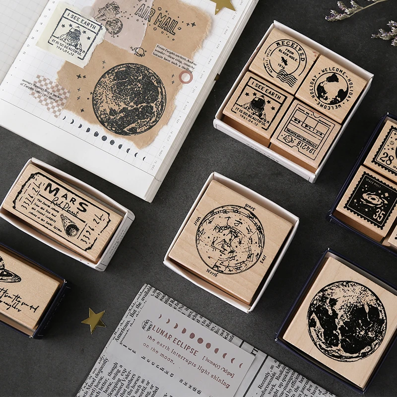 

Wooden Rubber Stamps Set Universe Theme Diy Rubber Stamp Set For Card Making Scrapbooking