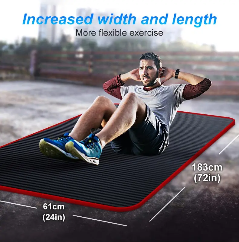 10mm Non-Slip Extra Thick Yoga Mat 183cm*61cm Tear Resistant NBR Pilates Pads Indoor Fitness Exercise Tasteless With Bandages