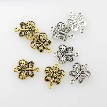 

20Pcs/Lot 14*17mm Antique Silver Gold Plated Butterfly Charm Connectors for Making Bracelet Handmade DIY Jewelry Accessories